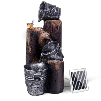 Gardeon 3-Tier Solar Water Fountain with LED Lights, Polyresin 76CM Cascading Bucket Design, Weatherproof & Durable