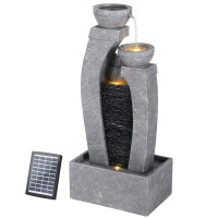 Gardeon Solar Fountain Water Feature: 3-Tier Cascading Polyresin Design, LED Lights, 76CM Tall, Indoor/Outdoor Use