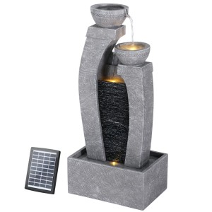 Gardeon Solar Fountain Water Feature: 3-Tier Cascading Polyresin Design, LED Lights, 76CM Tall, Indoor/Outdoor Use