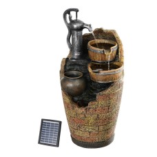 Gardeon Solar Fountain 80CM - Polyresin Cascading Water Feature with Pump, Solar Panel, and Battery for Outdoor/Indoor