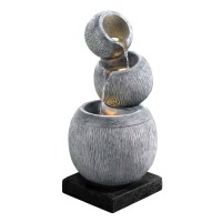 Gardeon 80CM Grey Solar Fountain Bird Bath with LED Lights - Polyresin, Energy-Efficient, Indoor/Outdoor Decor