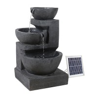 Gardeon 3-Tier Solar Cascading Fountain with LED Lights, 60CM Blue Polyresin Bird Bath, Weatherproof & Eco-Friendly