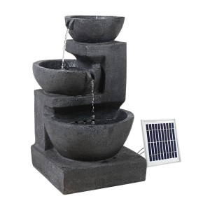 Gardeon 3-Tier Solar Cascading Fountain with LED Lights, 60CM Blue Polyresin Bird Bath, Weatherproof & Eco-Friendly