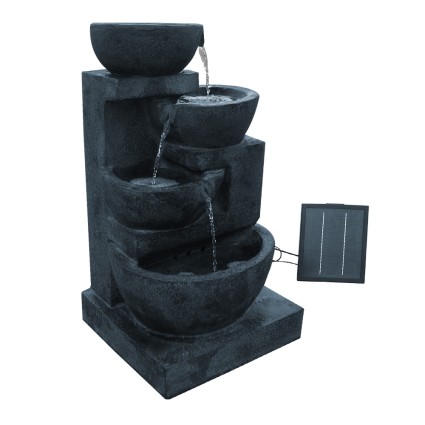 Gardeon 72CM Blue Solar Water Feature Fountain, 4-Tier Polyresin Bird Bath with LED Lights, Eco-Friendly &amp; Weatherproof