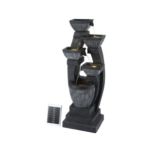 Gardeon 5-Tier Solar Fountain Water Feature, Indoor/Outdoor, Polyresin, 103cm High, LED Lighting, Adjustable Flow