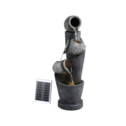 Gardeon Solar Fountain 3-Tier Cascading Water Feature with LED Lights, 80CM Grey, Polyresin, Indoor/Outdoor Use