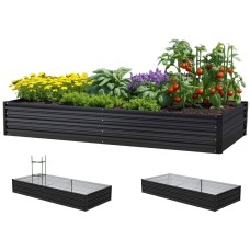 Green Fingers 2-Piece Raised Garden Bed 210x90cm | Galvanised SGCC Steel Planter Box with Rounded Edges & Plant Cage