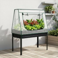 Green Fingers Elevated Metal Garden Bed Kit with Mini Greenhouse Cover, 116x60cm, Rustproof Galvanised Steel, Trellis