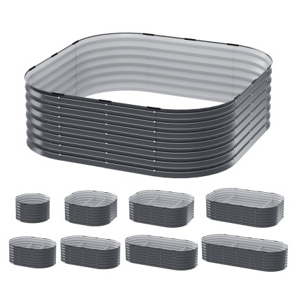 Greenfingers 9-in-1 Modular Raised Garden Bed, Galvanised Steel, 0.5mm, Corrosion-Resistant, Easy Assembly, 45cm High