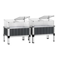 Green Fingers Raised Garden Bed x2 Set 80x49x74cm Galvanised Steel Planter Box with Aluminium Frame and Roof