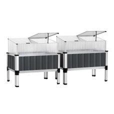 Green Fingers Raised Garden Bed x2 Set 80x49x74cm Galvanised Steel Planter Box with Aluminium Frame and Roof