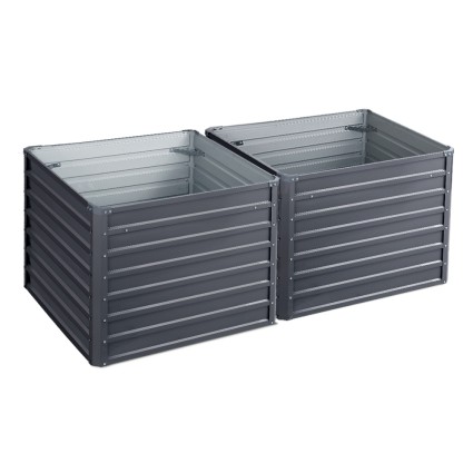 Green Fingers 2x Galvanised Steel Raised Garden Bed 100x100x77cm | Rustproof, Durable Planter Box with Rounded Edges