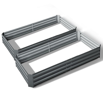 Green Fingers 2x Raised Garden Bed 210x90cm - Galvanised Steel, Anti-Rust, Rounded Edges, Aluminium Grey, Durable