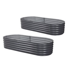 2x Green Fingers Raised Garden Beds 160x80x42cm Oval Planter Boxes, Galvanised Steel, Rustproof, Aluminium Grey
