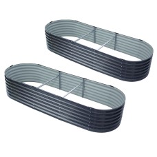 Green Fingers 2x Raised Garden Beds 240x80x42cm Oval Galvanised Steel Planter Boxes, Rustproof, Aluminium Grey