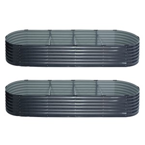 2x Green Fingers Galvanised Raised Garden Bed 320x80x42cm Oval Planter Box, Rustproof Steel, Aluminium Grey