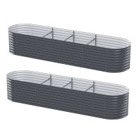 2x Green Fingers 320x80x56cm Oval Raised Garden Beds, Galvanised Steel Planter Boxes, Rustproof, Aluminium Grey