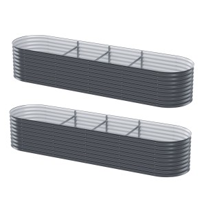 2x Green Fingers 320x80x56cm Oval Raised Garden Beds, Galvanised Steel Planter Boxes, Rustproof, Aluminium Grey
