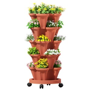 Green Fingers Brick Red 5-Tier Stackable Garden Planter with Auto Drainage for Herbs & Succulents, 35x35x75cm