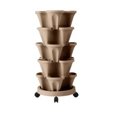 Green Fingers 5-Tier Stackable Vertical Garden Bed – Tan, 35x35x75cm, Movable Casters, Auto Drainage, Indoor/Outdoor