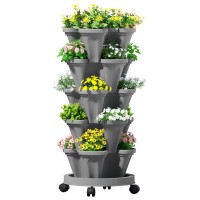 Green Fingers 5 Tier Vertical Garden Bed - Stackable Grey Planters with Auto Drainage for Herbs, Flowers & Strawberries