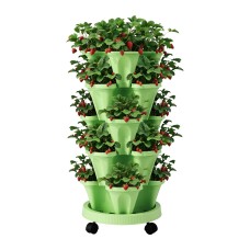 Green Fingers 5 Tier Vertical Garden Bed - Light Green, Stackable, with Drainage & Movable Casters for Urban Gardening