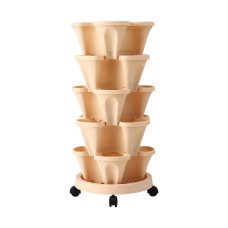 Green Fingers 5-Tier Vertical Garden Bed, Beige - Stackable Planters with Automatic Drainage, 35x35x75cm, Mobile Casters
