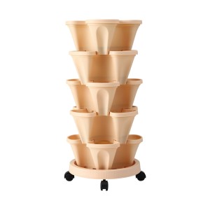 Green Fingers 5-Tier Vertical Garden Bed, Beige - Stackable Planters with Automatic Drainage, 35x35x75cm, Mobile Casters