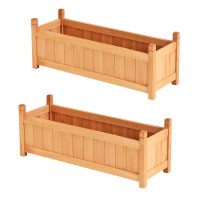2x Green Fingers Raised Garden Bed 90x30x33cm Fir Wood Planter Box, Elevated Container for Flowers & Veggies