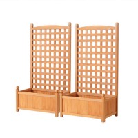 Green Fingers 2X Fir Wood Garden Bed 64x35x115cm with Trellis | Raised Planter Box for Vegetables & Flowers