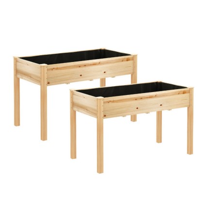 Green Fingers 2x Raised Garden Bed 120x60x80cm - Sturdy Fir Wood, Elevated Planter Box for Vegetables & Flowers