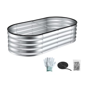 Green Fingers Raised Garden Bed Galvanised Oval Metal Planter Box Large 120x60x30cm Silver Durable Outdoor