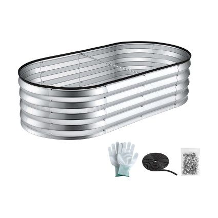 Green Fingers Raised Garden Bed Galvanised Oval Metal Planter Box Large 120x60x30cm Silver Durable Outdoor