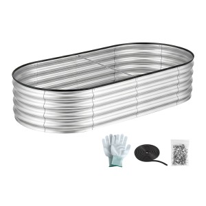 Green Fingers Raised Garden Bed Galvanised Oval Metal Planter 150x70x30cm Large Silver Outdoor Bed (0.5mm)