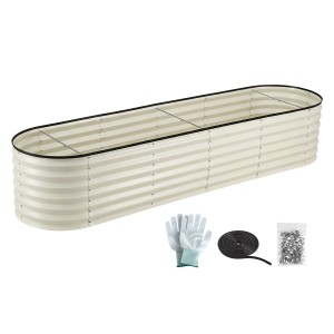 Green Fingers Oval Raised Garden Bed 240x60x45cm Galvanised Steel Rust Resistant White Deep 45cm Planter Box