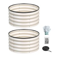 Green Fingers Round Galvanised Raised Garden Bed 2 Pack 60cm x 30cm White Rust Resistant Metal Planters