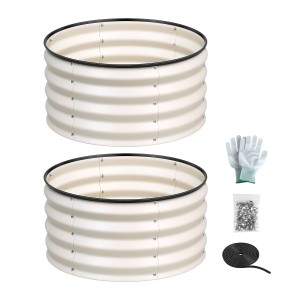 Green Fingers Round Galvanised Raised Garden Bed 2 Pack 60cm x 30cm White Rust Resistant Metal Planters