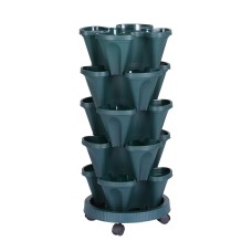 Greenfingers 5 Tier Stackable Garden Bed - Plastic Planters with Auto Drainage & Casters for Indoor/Outdoor Use