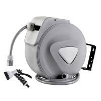 Green Fingers 30M Retractable Water Hose Reel with Auto Rewind, UV-Resistant PVC, 9-Setting Spray Gun, 180° Swivel Mount
