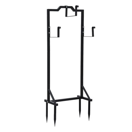 Green Fingers Black Metal Garden Hose Holder, Portable Freestanding Stand with 4 Spikes, Holds 30m, Rust-Resistant Steel