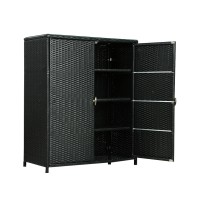 Gardeon Outdoor Wicker Storage Cabinet – Handwoven PE, Aluminium Frame, 2-in-1 Design with Glass Top, 103x84x40cm, Black