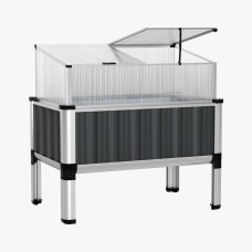 Greenfingers Raised Garden Bed 80x49x74cm: Galvanised Steel, Aluminium Frame, Polycarbonate Roof, All-Weather Protection