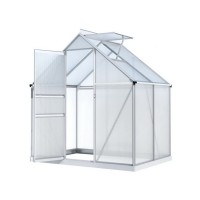 Green Fingers Aluminium Polycarbonate Greenhouse 1.3x1.9x2.0m Premium Garden Shed with Lockable Door & Gutter System