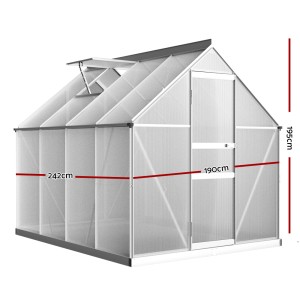 Greenfingers Aluminium Greenhouse 2.4x1.9M | UV-Resistant Polycarbonate Panels | Sturdy Frame & Efficient Drainage