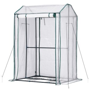 Green Fingers Mini Greenhouse 1.0x0.8x1.5M PE Cover, Steel Frame, Roll-Up Zipper Door, Weatherproof Plant Shelter