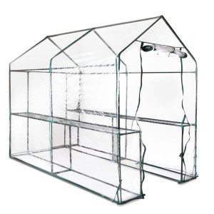 Green Fingers 1.2x1.9x1.9M Walk-In Greenhouse Tunnel with Clear PVC Cover & 4 Shelves, Powder-Coated Steel Frame