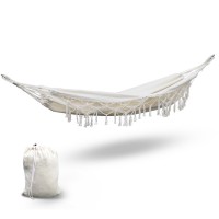 Gardeon Tassel Hammock Chair: Cosy 200x150cm Polyester Cotton Blend, 150kg Capacity, Indoor/Outdoor Use, Cream