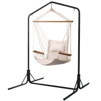 Gardeon Outdoor Hammock Chair with Stand, Polyester Cotton Blend, Cream, 160x140x205cm, Indoor/Outdoor Swing Seat