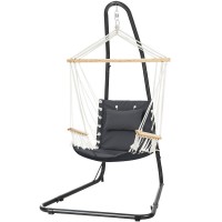 Gardeon Hammock Chair Set with Adjustable Steel Stand, Timber Rail, and Cotton-Poly Blend for Indoor/Outdoor Relaxation
