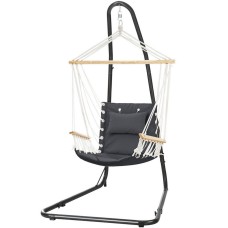Gardeon Hammock Chair Set with Adjustable Steel Stand, Timber Rail, and Cotton-Poly Blend for Indoor/Outdoor Relaxation